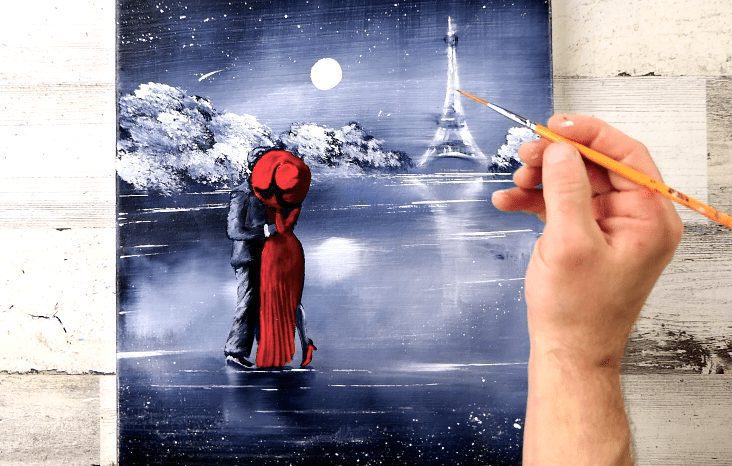 Romantic Paris Love | Kissing Couple | Painting Challenge for Beginners | Abstract