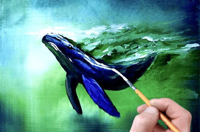 WHALE UNDERWATER | PAINTING CHALLENGE for BEGINNERS | Acrylics | Abstract0