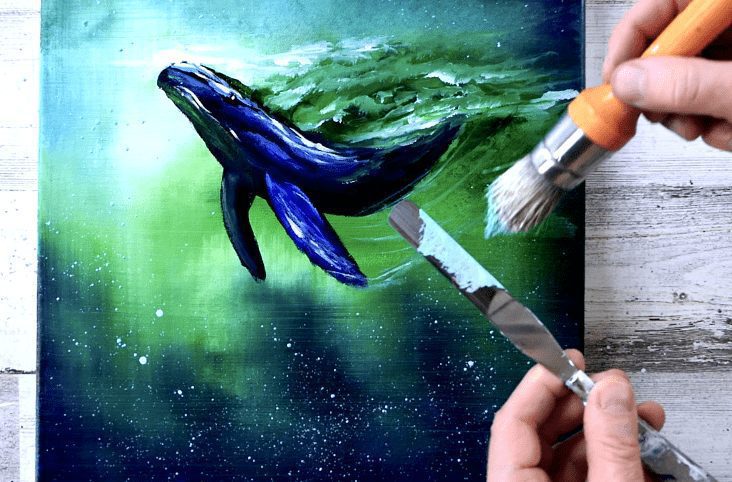 WHALE UNDERWATER | PAINTING CHALLENGE for BEGINNERS | Acrylics | Abstract0