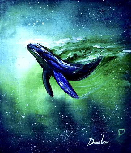 BLUE WHALE UNDERWATER PAINTING