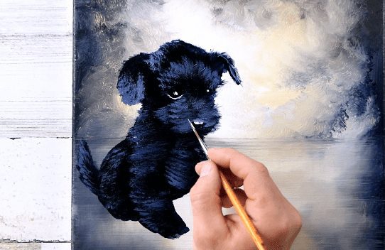 How to Paint an Adorable Puppy on a Simple Background Without Sketching: A Bold New Way to Shape with Big Oval Brushes!