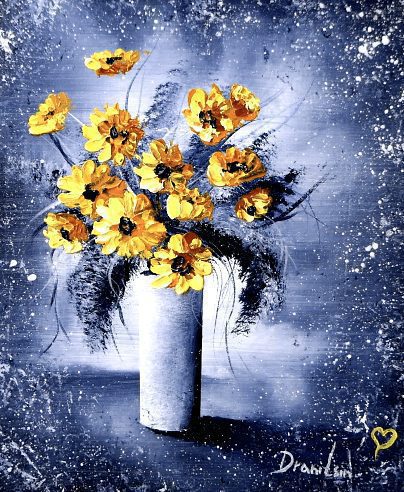 How to paint ABSTRACT YELLOW FLOWERS | EASY PAINTING for BEGINNERS | black & white background