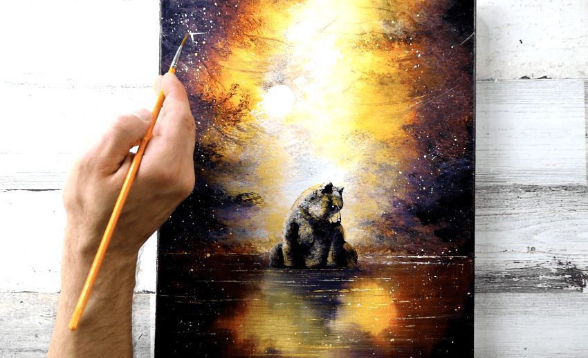 How to paint a Bear | Magical Abstract Landscape | Easy Acrylic Painting for Beginners