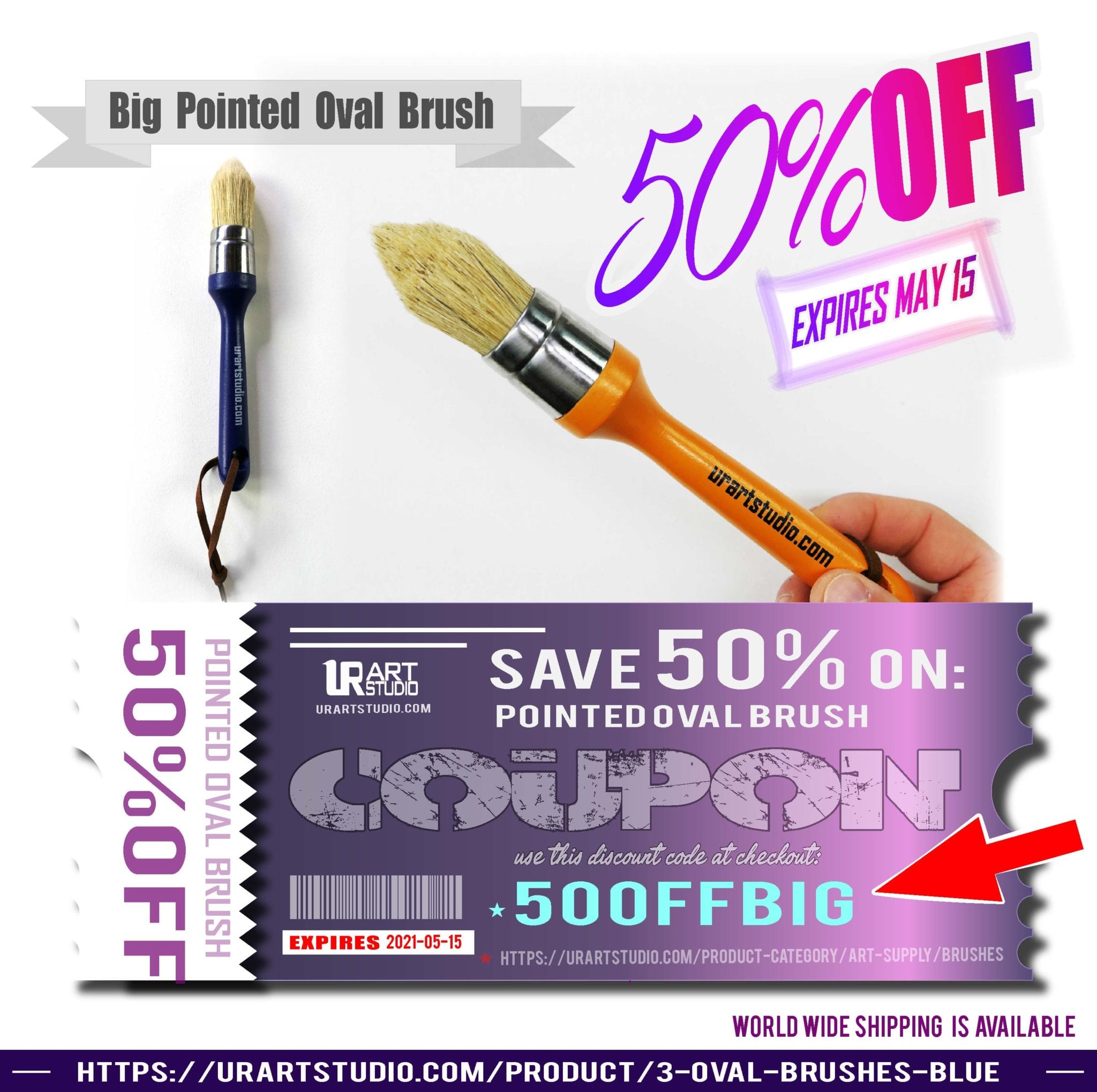 Unmissable Savings! Dive into Precision with the 50% OFF Big Pointed Oval Brush – Vibrant Blue & Orange Handle