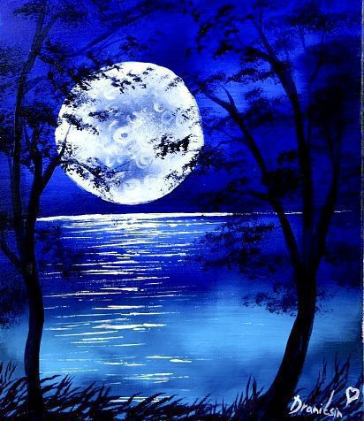 MOON PAINTING, ACRYLICS, BY DRANITSIN