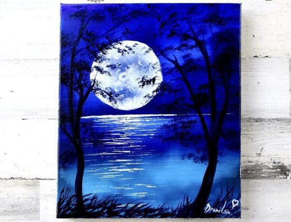 MOON PAINTING, ACRYLICS, BY DRANITSIN