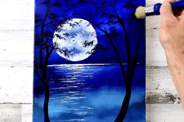 MOON PAINTING, ACRYLICS, BY DRANITSIN