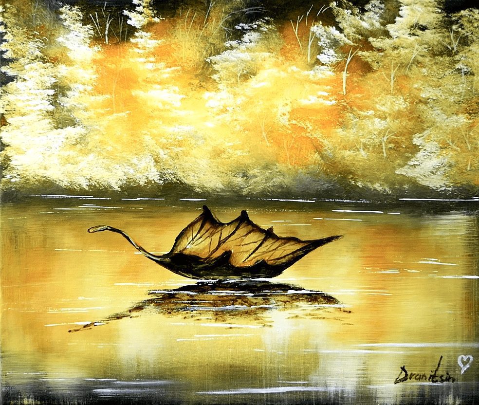 Floating Leaf | Golden Landscape | EASY PAINTING for BEGINNERS