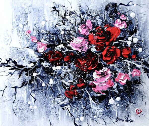 Roses | Acrylic Art | Easy Abstract Painting for Beginners | Plastic Wrap | Palette Knife 01