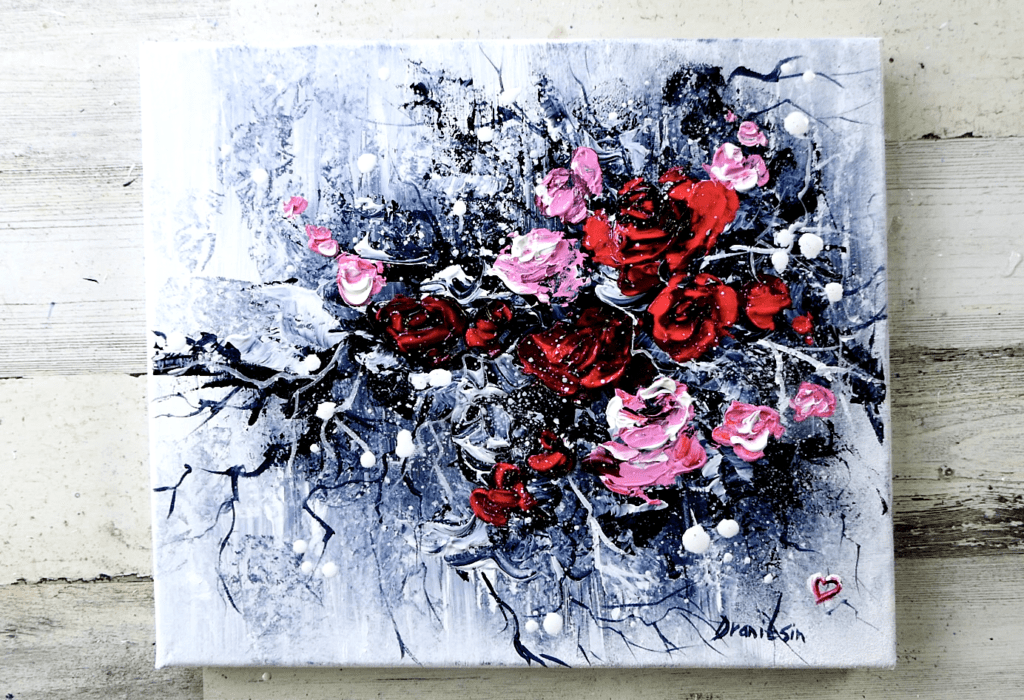 Roses | Acrylic Art | Easy Abstract Painting for Beginners | Plastic Wrap | Palette Knife 01