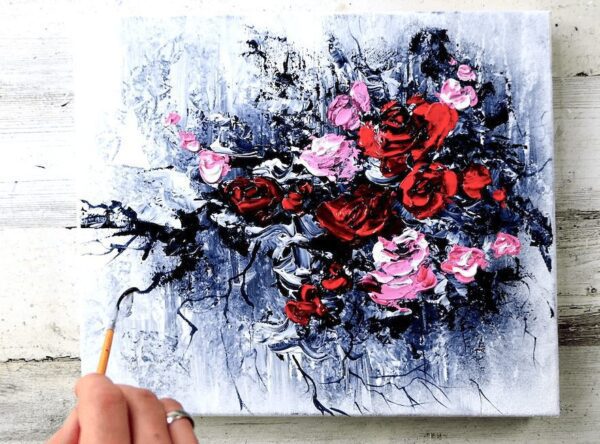 Roses | Acrylic Art | Easy Abstract Painting for Beginners | Plastic Wrap | Palette Knife 01