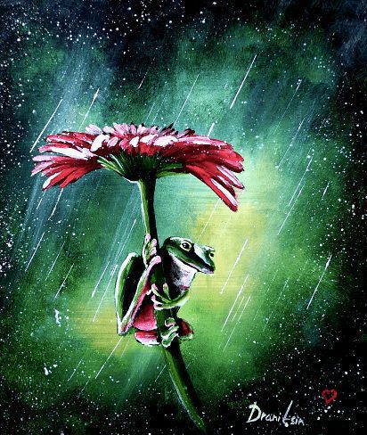 flower and frog, acrylic painting by Peter Dranitsin free online art video tutorial 01