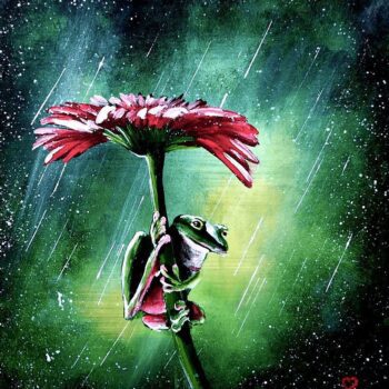 flower and frog, acrylic painting by Peter Dranitsin free online art video tutorial 01