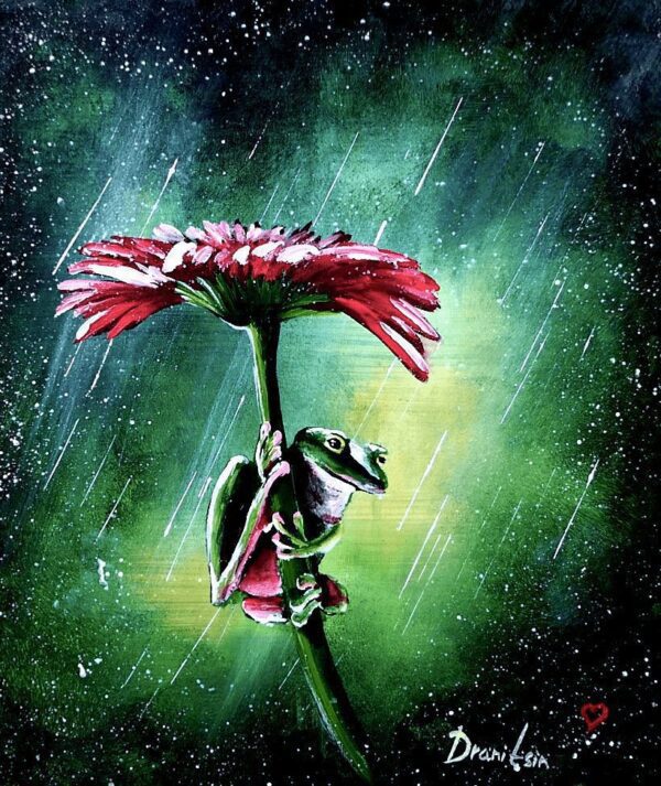 flower and frog, acrylic painting by Peter Dranitsin free online art video tutorial 01