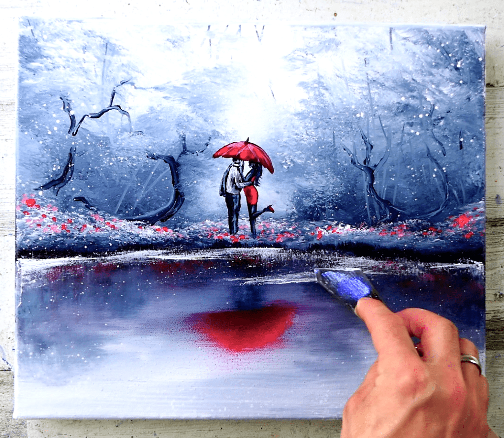 Couple Under Red Umbrella | Oval Brush Painting Techniques by Dranitsin Peter 03