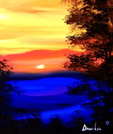 Acrylic painting - Using a sponge to paint an easy sunset 
