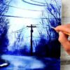 Power Lines in Morning Glow | Beginner Painting Challenge | Acrylics | Oval Brush Art| Dranitsin 01