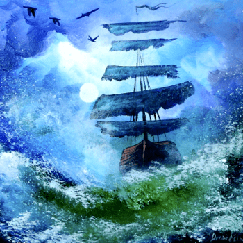 sailing ship acrylic painting Dranitsin