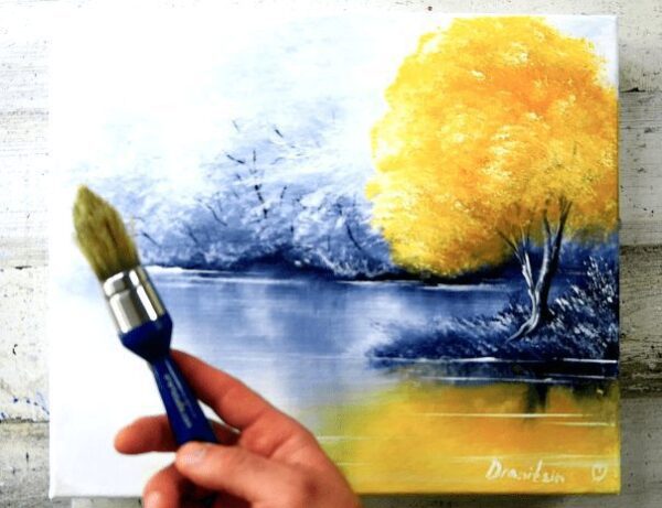 Yellow Tree | | Black and White Landscape | Easy Painting for Beginners | Abstract | Acrylics 01