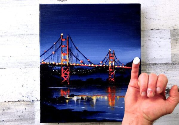 night bridge acrylic painting by Dranitsin 0