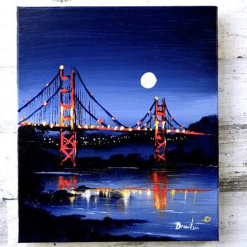 night bridge acrylic painting by Dranitsin 0