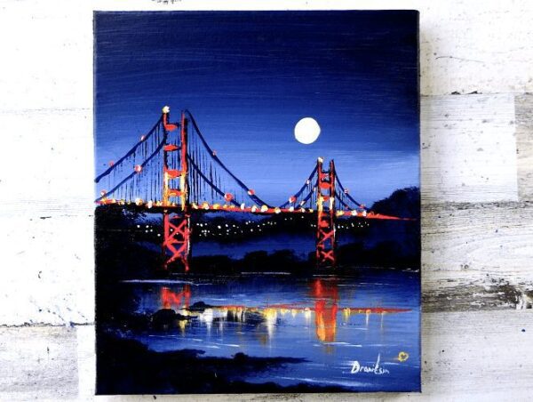 night bridge acrylic painting by Dranitsin 0