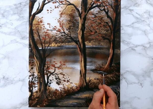 Autumn Landscape Painting in 5 simple colors | Oval Brush Painting Techniques Step by Step 03