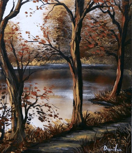 Autumn Landscape Painting in 5 simple colors | Oval Brush Painting Techniques Step by Step 03