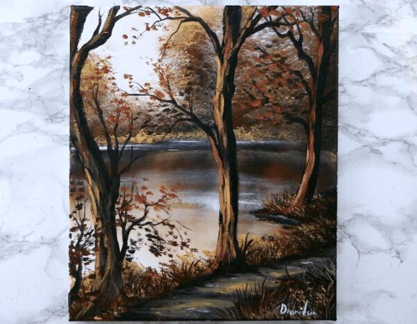 Autumn Landscape Painting in 5 simple colors | Oval Brush Painting Techniques Step by Step 03