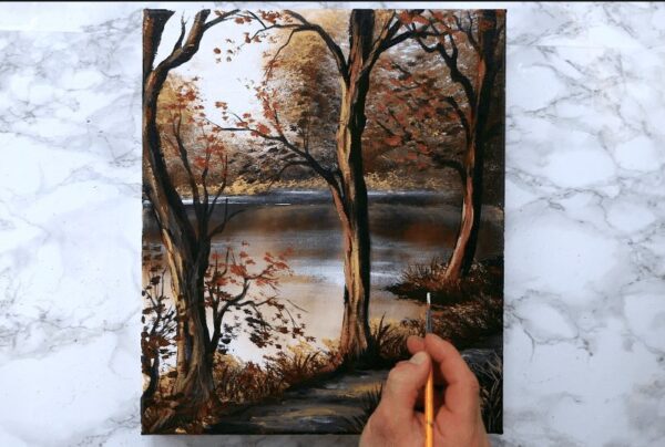 Autumn Landscape Painting in 5 simple colors | Oval Brush Painting Techniques Step by Step 03