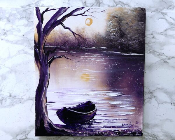 night time landscape boat acrylic painting techniques 01