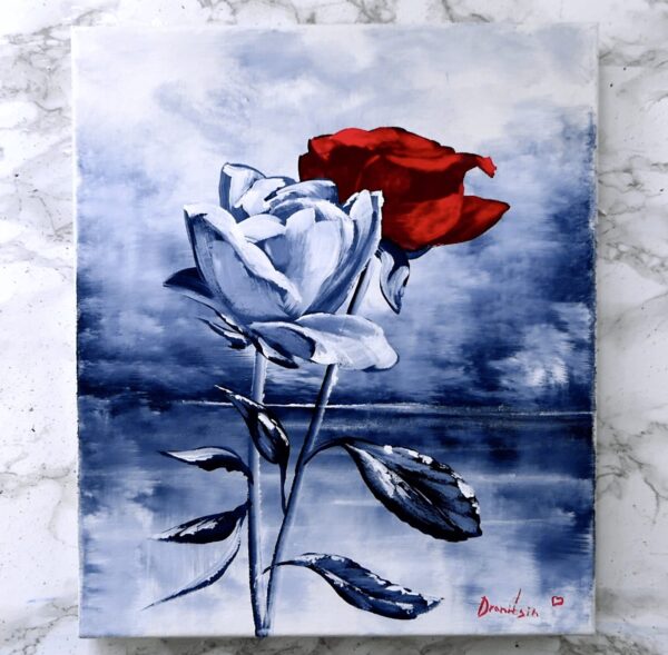 red and white rose by Dranitsin UrArtStudio Acrylics Oval Brush Painting Techniques 01