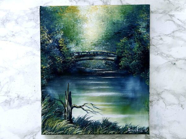 bridge on the lake painting Dranitsin