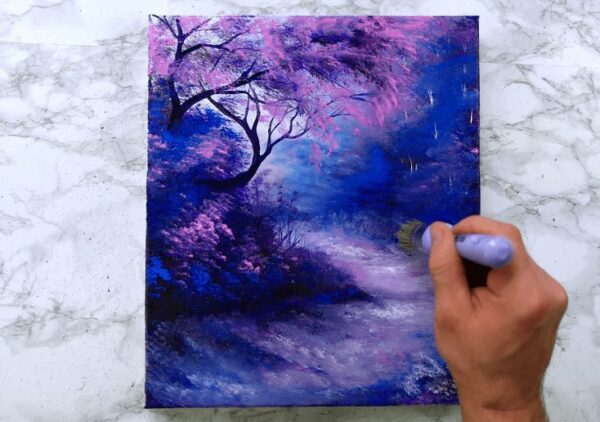 night landscape painting pink tree 2