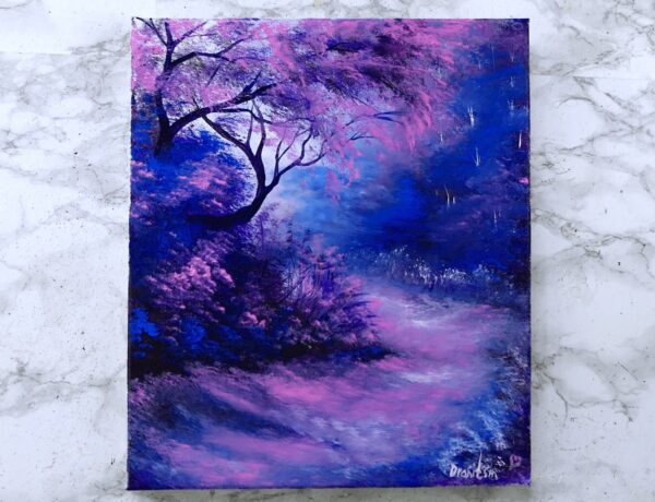 night landscape painting pink tree 2