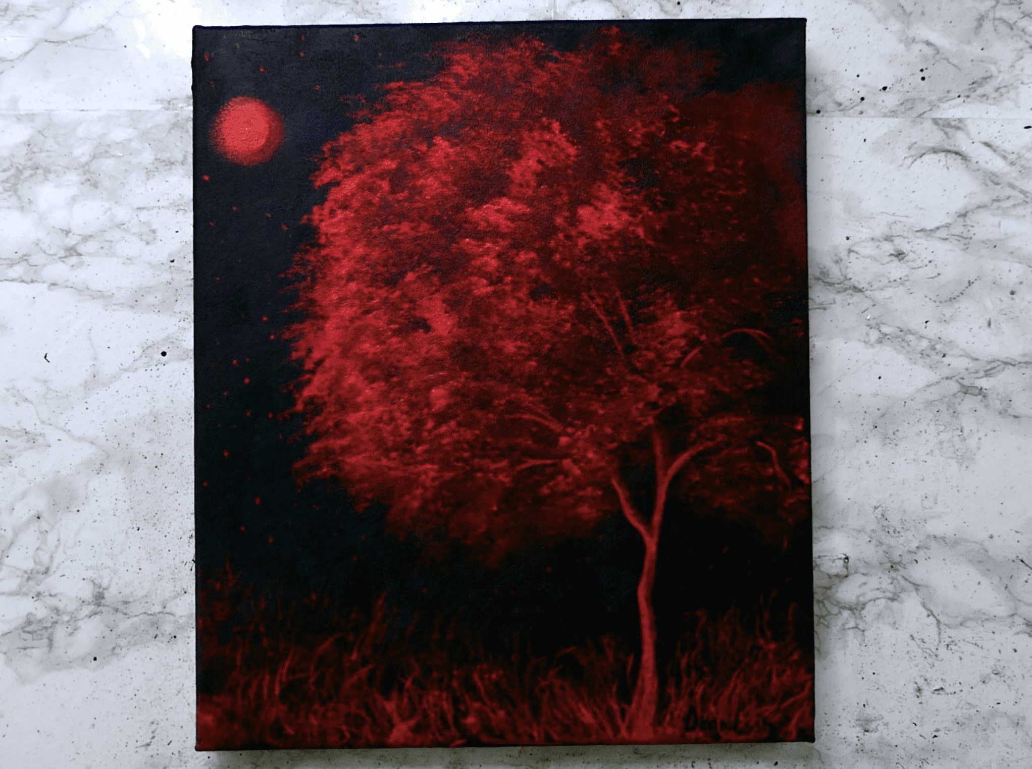 RED TREE BLACK BACKGROUND