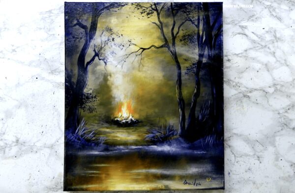 camp fire painting acrylics oval brush 3