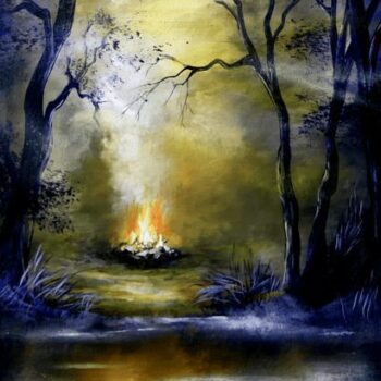 camp fire painting acrylics oval brush 3