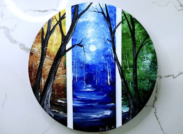 3 SEASONS round canvas landscape painting