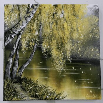 birch trees by the lake painting 2