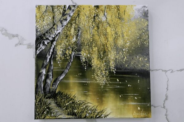 birch trees by the lake painting 2