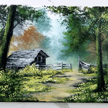 cabin in the woods acrylic landscape painting 1