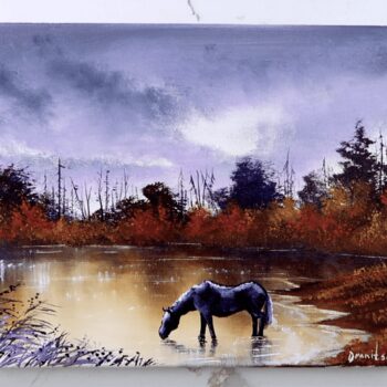 sechluded lake wild horse acrylic landscape painting 2