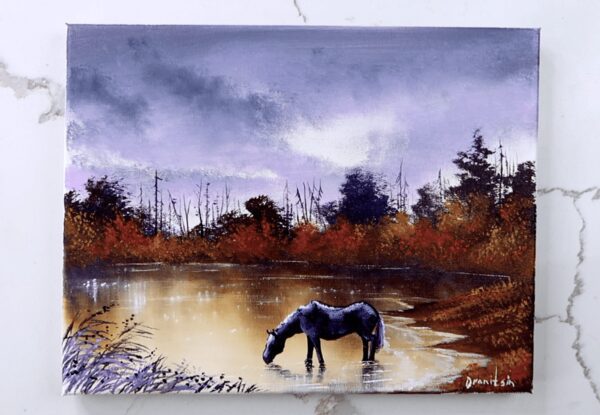 sechluded lake wild horse acrylic landscape painting 2