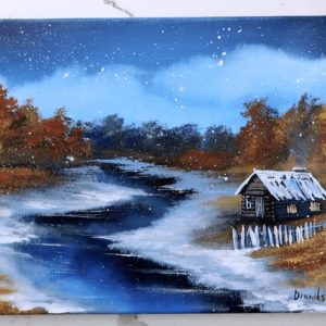 First Snow Winter Cabin Landscape Painting 2
