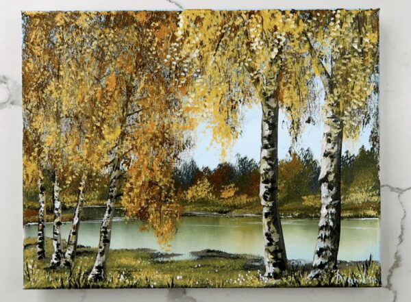 birch tree shore acrylic landscape painting 2