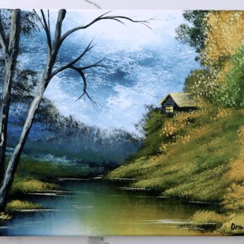 house on the hill landscape painting acrylics 3