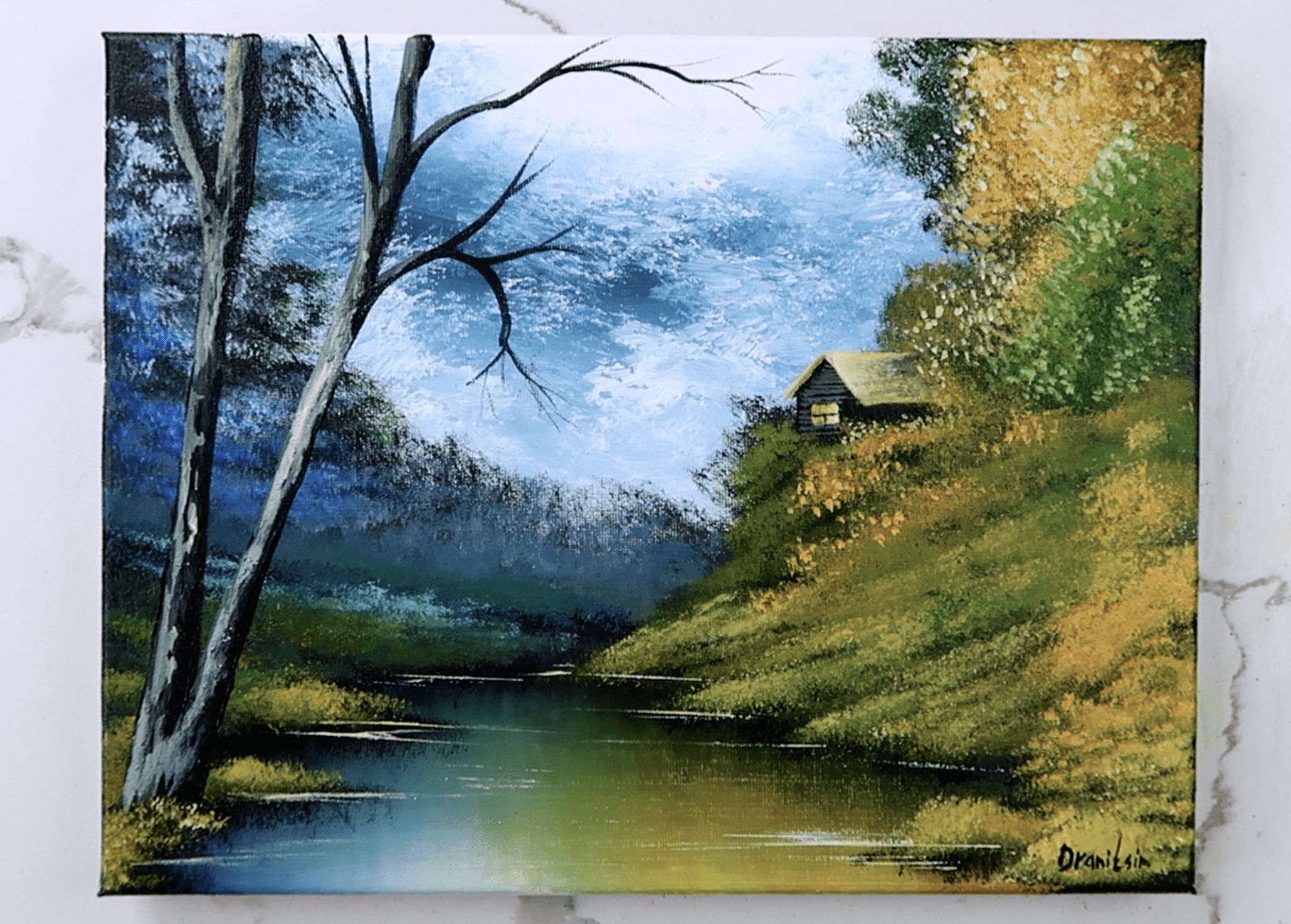 house on the hill landscape painting acrylics 3