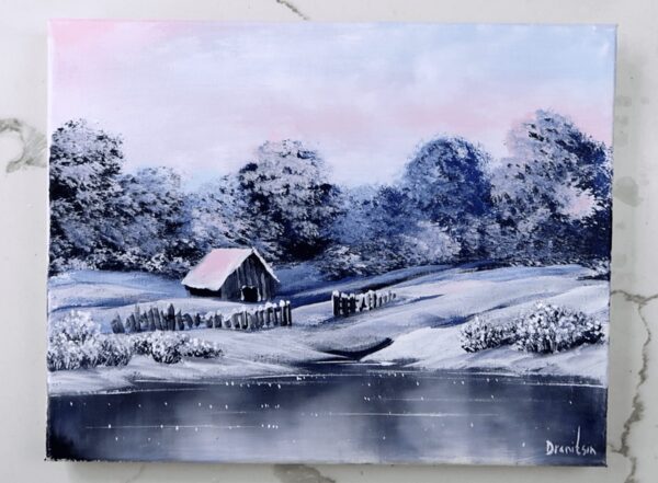 pink winter landscape painting 2