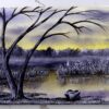 purple clouds boat big tree landscape acrylic painting 1